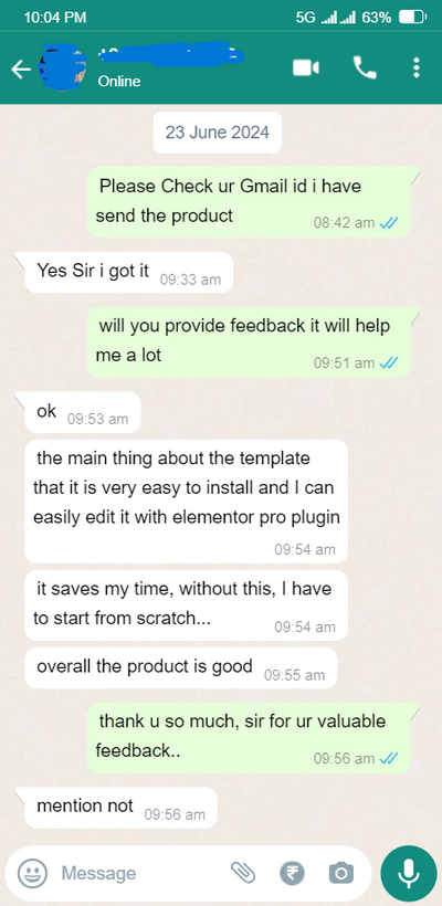 Customer WhatsApp review 2